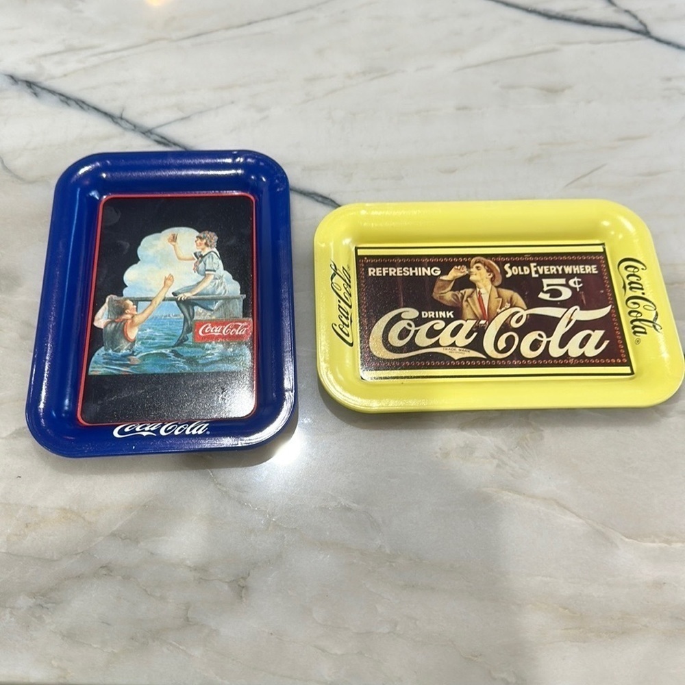 Coca-Cola small tin trays vintage 1990s set of 2